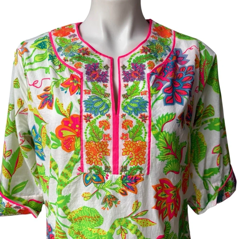 Gretchen Scott - Glorious Split Neck Tunic in Multi Bright, Sz S - Picture 8 of 13